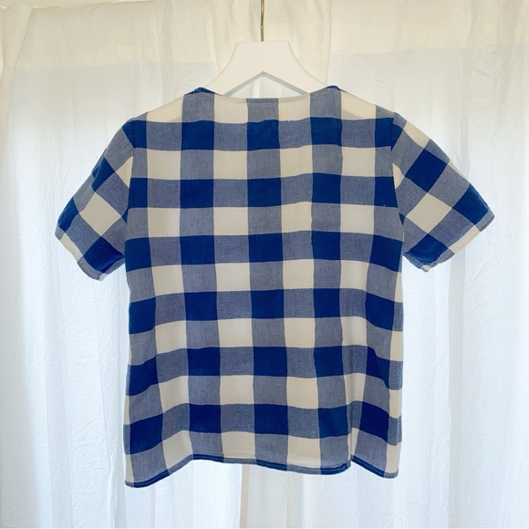 MARA HOFFMAN WHITE BLUE GINGHAM PRINT SHORT SLEEVE BLOUSE TOP - Picture 4 of 8